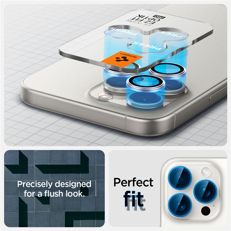 Spigen Glass tR EZ Fit Optik Pro 2 Pack, white tita – iPhone 17/16/15 Pro / 17/16/15 Pro Max