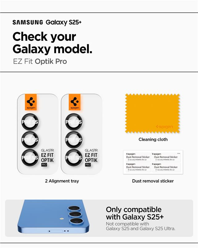 Spigen Glass tR EZ Fit Optik Pro HD 2 Pack, black - Samsung Galaxy S25+