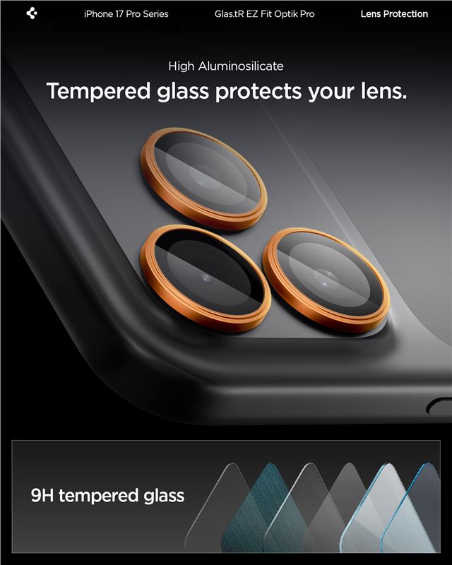 Spigen Glass tR EZ Fit Optik Pro 2 Pack, oranžový – iPhone 17/16/15/14 Pro / 17/16/15/14 Pro Max