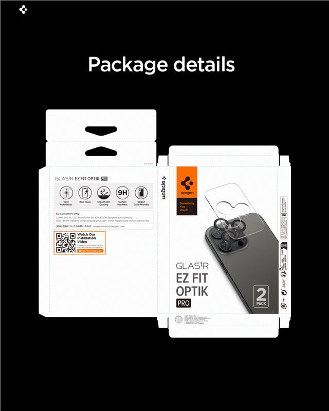 Spigen Glass tR EZ Fit Optik Pro 2 Pack, oranžový – iPhone 17/16/15/14 Pro / 17/16/15/14 Pro Max