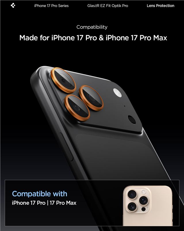Spigen Glass tR EZ Fit Optik Pro 2 Pack, oranžový – iPhone 17/16/15/14 Pro / 17/16/15/14 Pro Max
