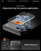 Spigen Glass tR EZ Fit Optik Pro 2 Pack, sivá - iPhone 17/16/15/14 Pro / 17/16/15/14 Pro Max