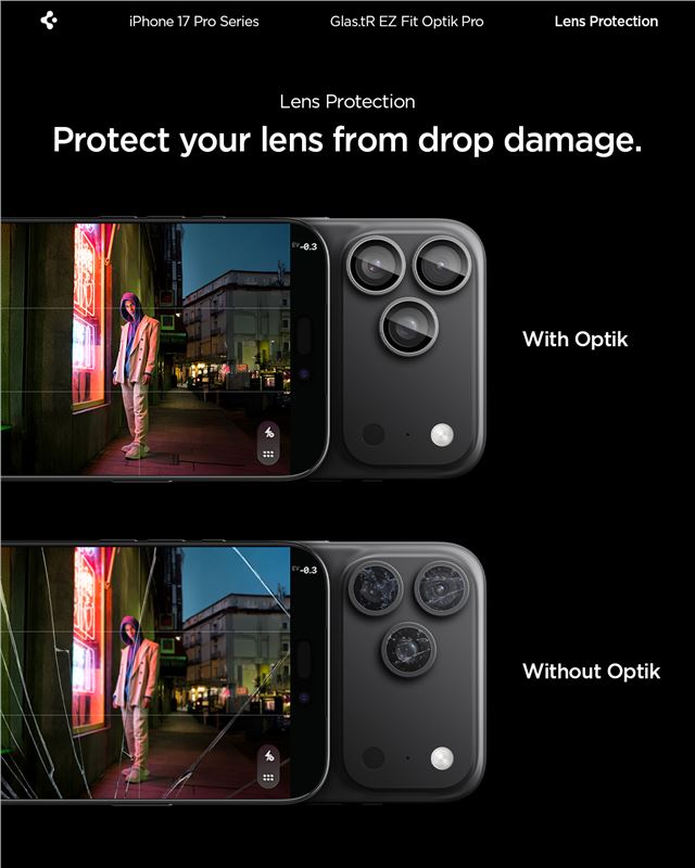 Spigen Glass tR EZ Fit Optik Pro 2 Pack, sivá - iPhone 17/16/15/14 Pro / 17/16/15/14 Pro Max