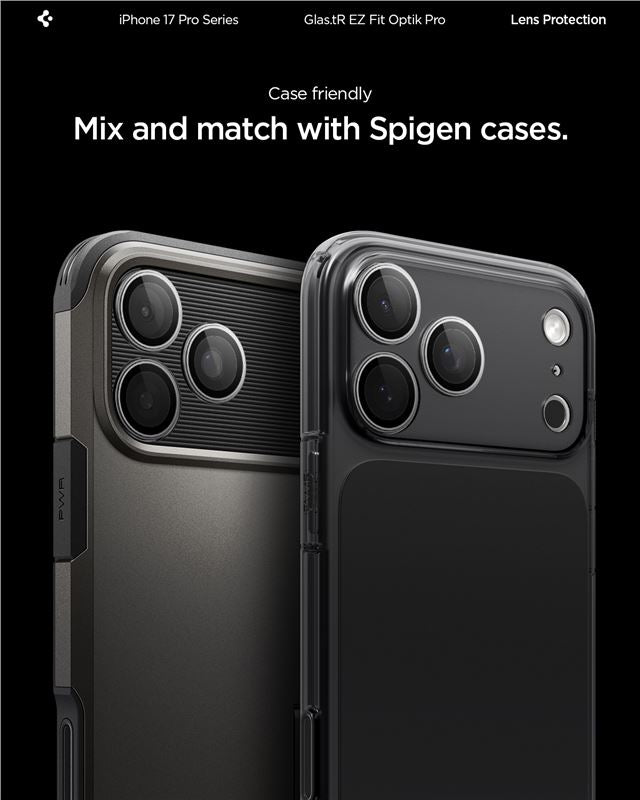 Spigen Glass tR EZ Fit Optik Pro 2 Pack, sivá - iPhone 17/16/15/14 Pro / 17/16/15/14 Pro Max