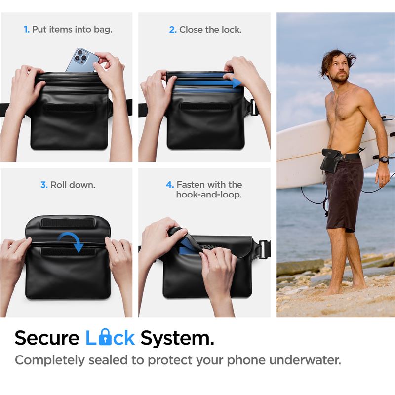 Spigen Aqua Shield Waterproof Floating Case + Waterproof Waist Bag A621 Set, black
