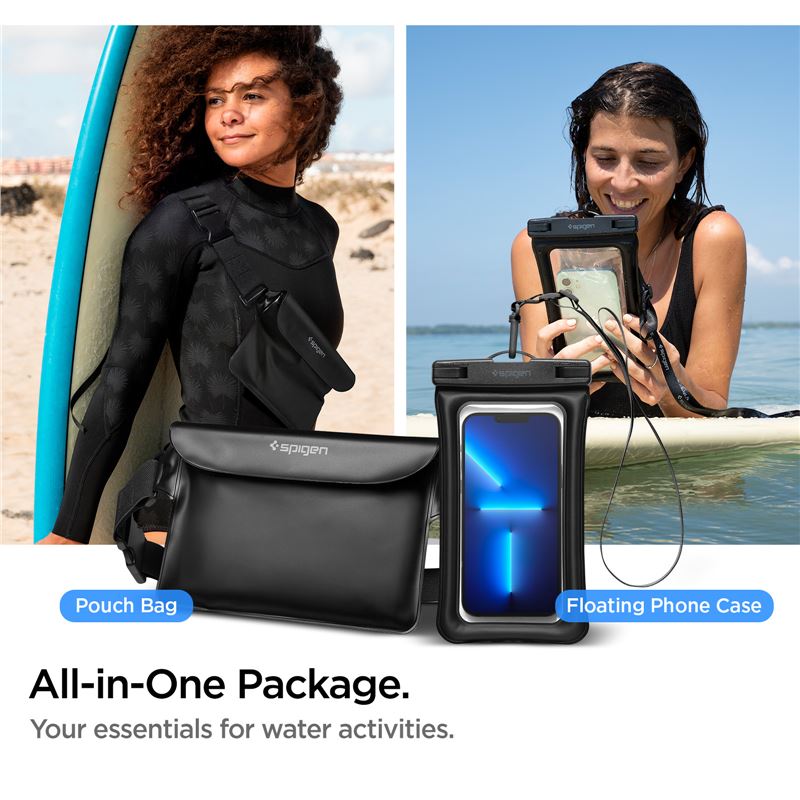 Spigen Aqua Shield Waterproof Floating Case + Waterproof Waist Bag A621 Set, black