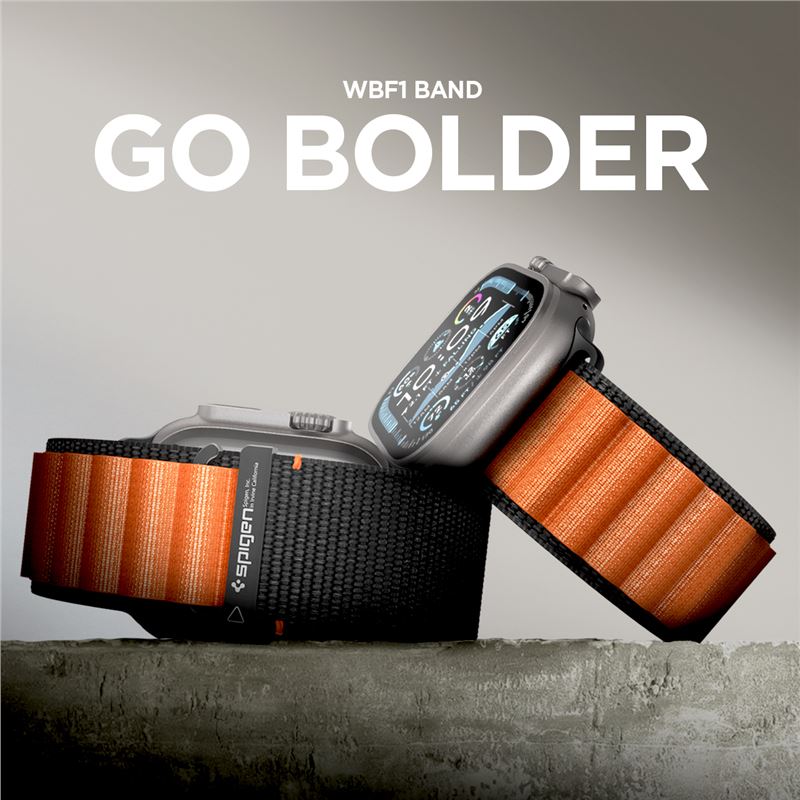 Spigen Fabric Band (háčik), čierno-oranžový - Apple Watch 49mm/46mm/45mm/44mm