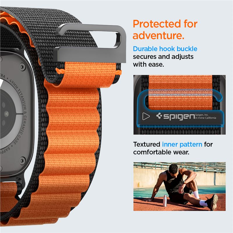 Spigen Fabric Band (háčik), čierno-oranžový - Apple Watch 49mm/46mm/45mm/44mm