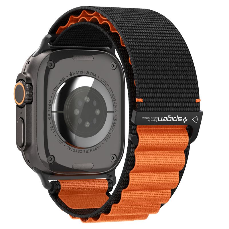 Spigen Fabric Band (háčik), čierno-oranžový - Apple Watch 49mm/46mm/45mm/44mm