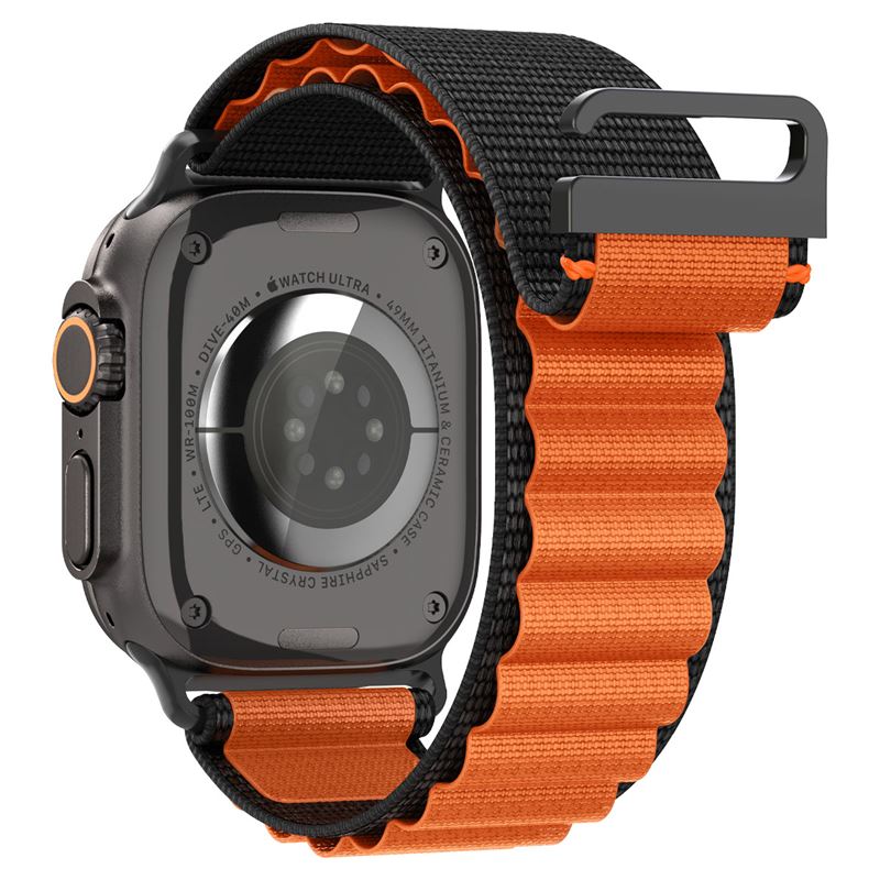 Spigen Fabric Band (háčik), čierno-oranžový - Apple Watch 49mm/46mm/45mm/44mm