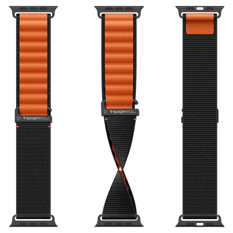 Spigen Fabric Band (háčik), čierno-oranžový - Apple Watch 49mm/46mm/45mm/44mm