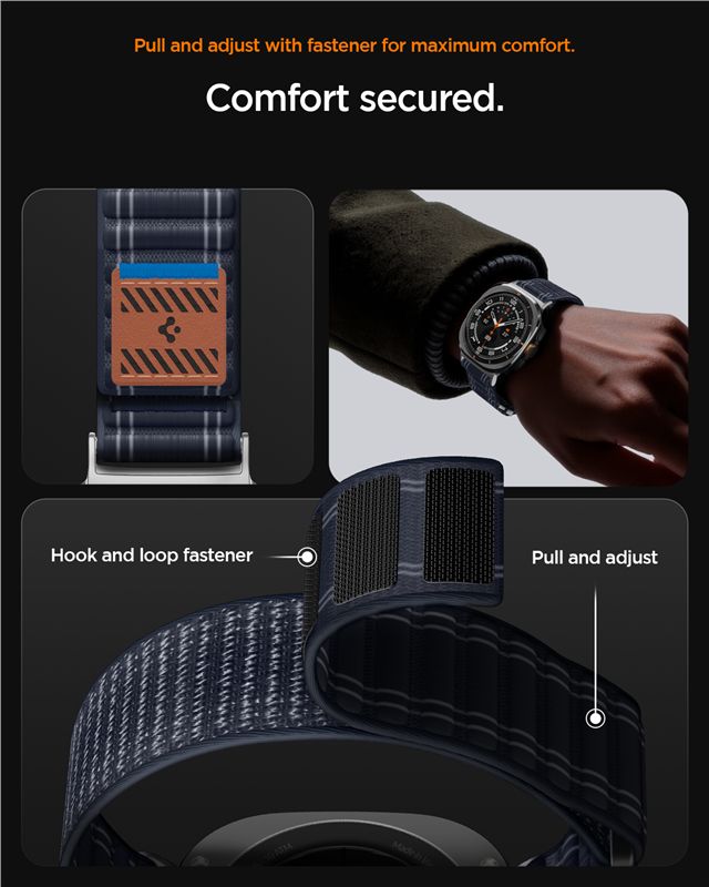 Spigen Fabric Band (suchý zips), čierny - Samsung Galaxy Watch Ultra 2/Ultra 47mm