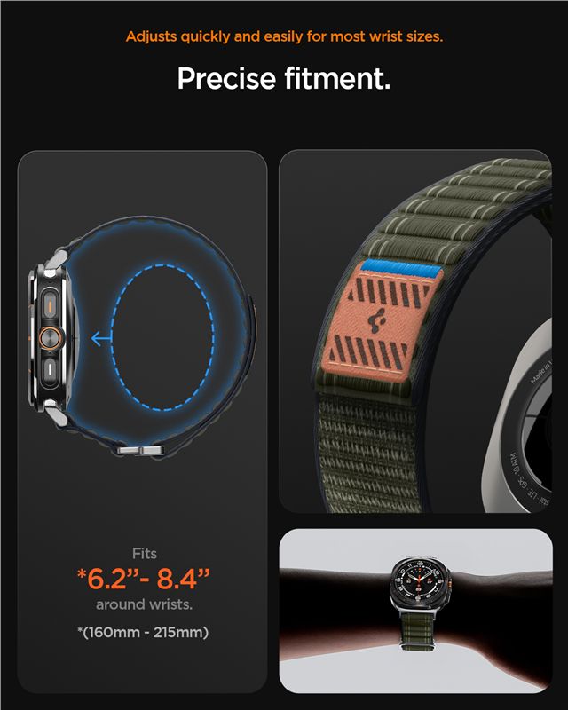 Spigen Fabric Band (suchý zips), zelený – Samsung Galaxy Watch Ultra 2/Ultra 47 mm