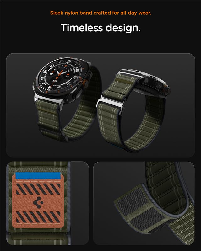 Spigen Fabric Band (suchý zips), zelený – Samsung Galaxy Watch Ultra 2/Ultra 47 mm