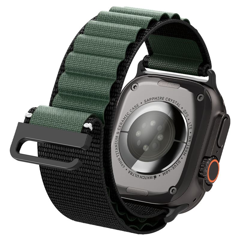 Spigen Fabric Band (hook), čierno-zelený – Apple Watch 49mm/46mm/45mm/44mm