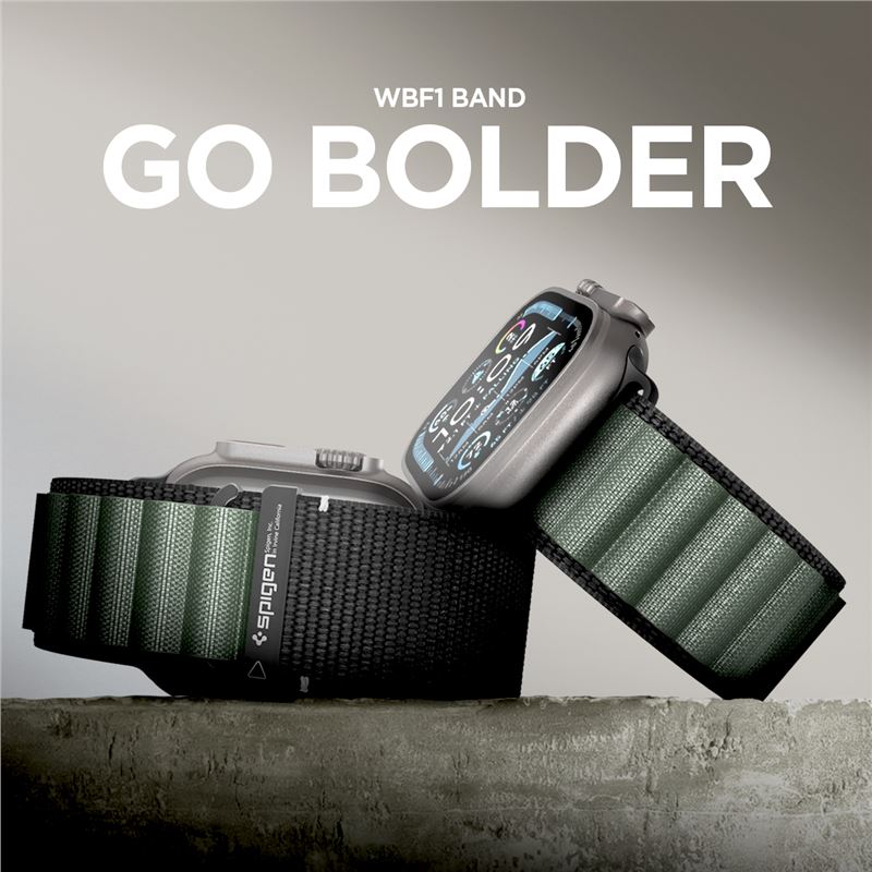 Spigen Fabric Band (hook), čierno-zelený – Apple Watch 49mm/46mm/45mm/44mm