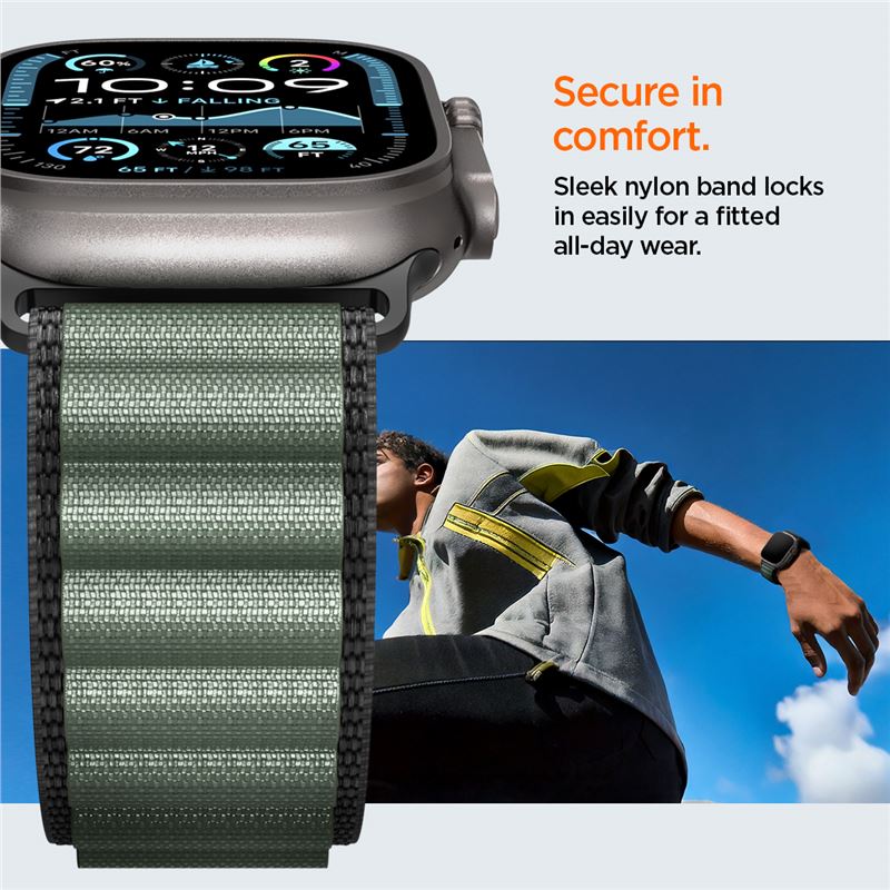 Spigen Fabric Band (hook), čierno-zelený – Apple Watch 49mm/46mm/45mm/44mm