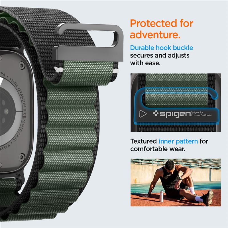 Spigen Fabric Band (hook), čierno-zelený – Apple Watch 49mm/46mm/45mm/44mm