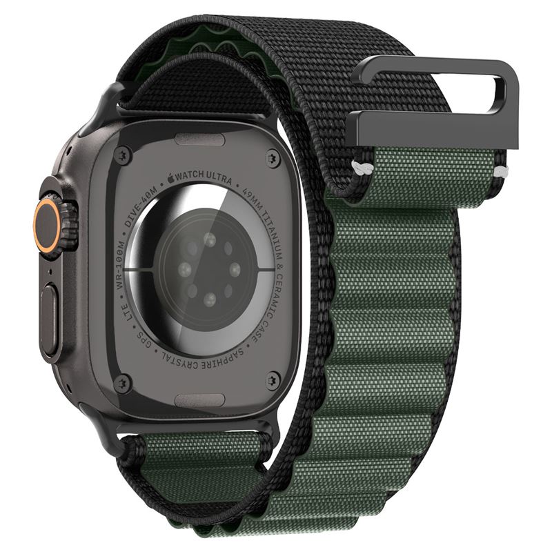 Spigen Fabric Band (hook), čierno-zelený – Apple Watch 49mm/46mm/45mm/44mm