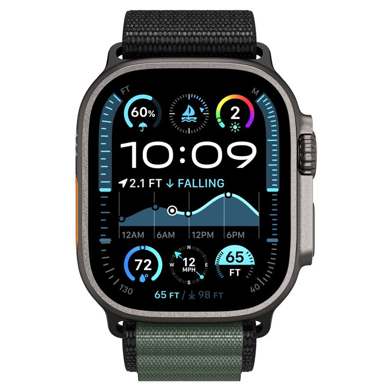 Spigen Fabric Band (hook), čierno-zelený – Apple Watch 49mm/46mm/45mm/44mm
