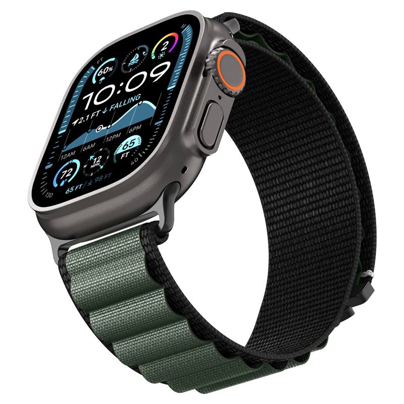 Spigen Fabric Band (hook), čierno-zelený – Apple Watch 49mm/46mm/45mm/44mm