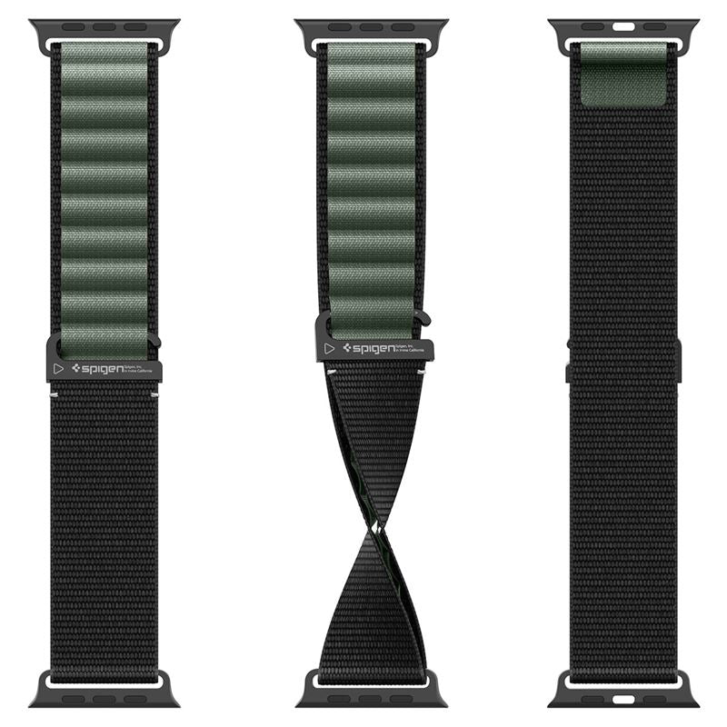 Spigen Fabric Band (hook), čierno-zelený – Apple Watch 49mm/46mm/45mm/44mm