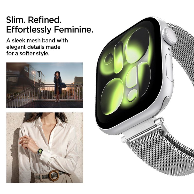 Spigen Metal Band, strieborný - Apple Watch 42mm/41mm/40mm