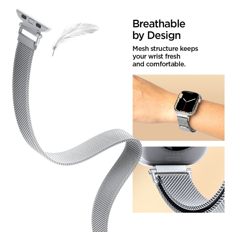 Spigen Metal Band, strieborný - Apple Watch 42mm/41mm/40mm