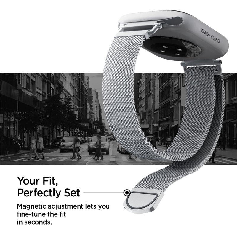 Spigen Metal Band, strieborný - Apple Watch 42mm/41mm/40mm