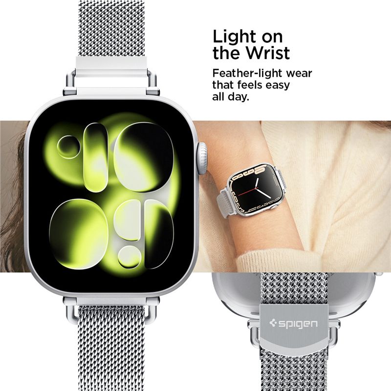 Spigen Metal Band, strieborný - Apple Watch 42mm/41mm/40mm