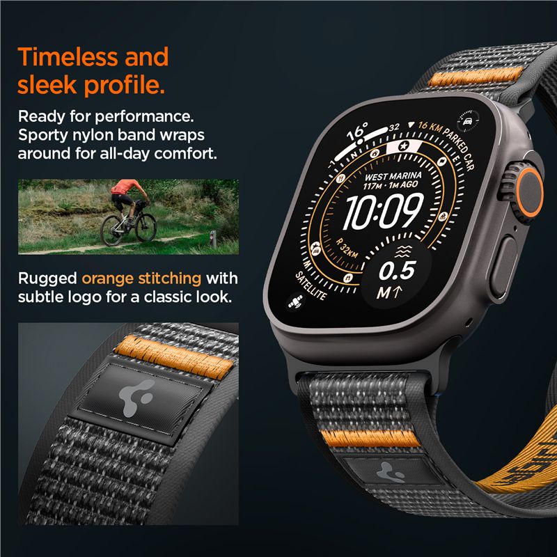 Spigen Athlex Air 2 Active Band, čierna oranžová - Apple Watch 49mm/46mm/45mm/44mm