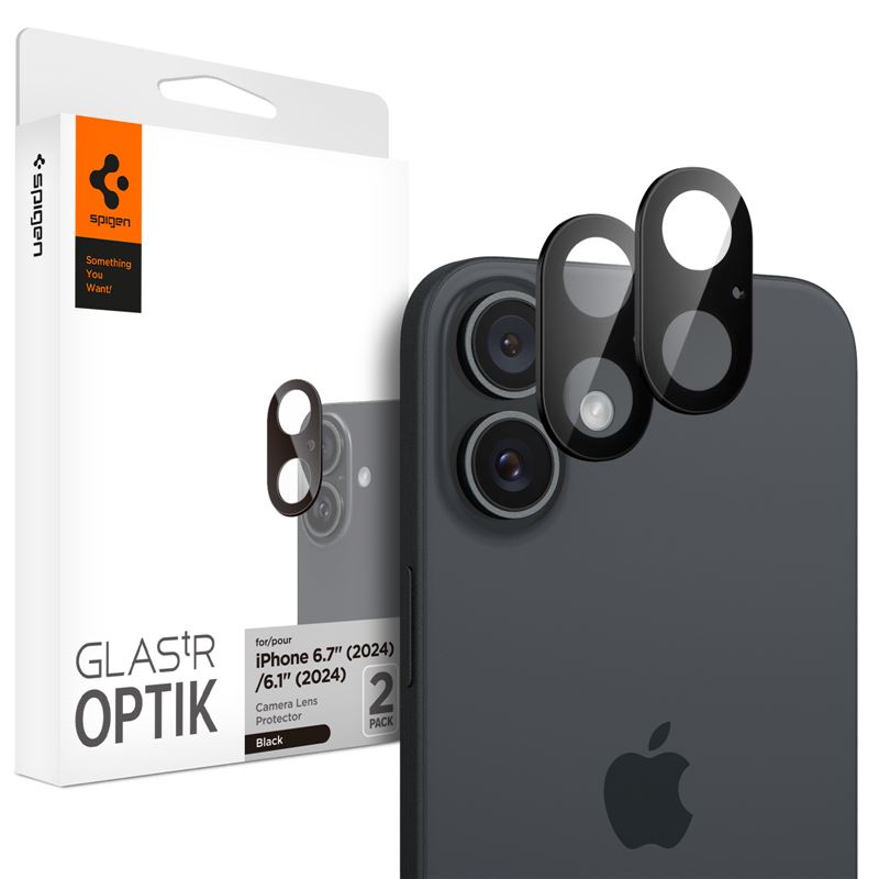 Spigen Glass tR Optik 2 Pack, čierne - iPhone 16/16 Plus