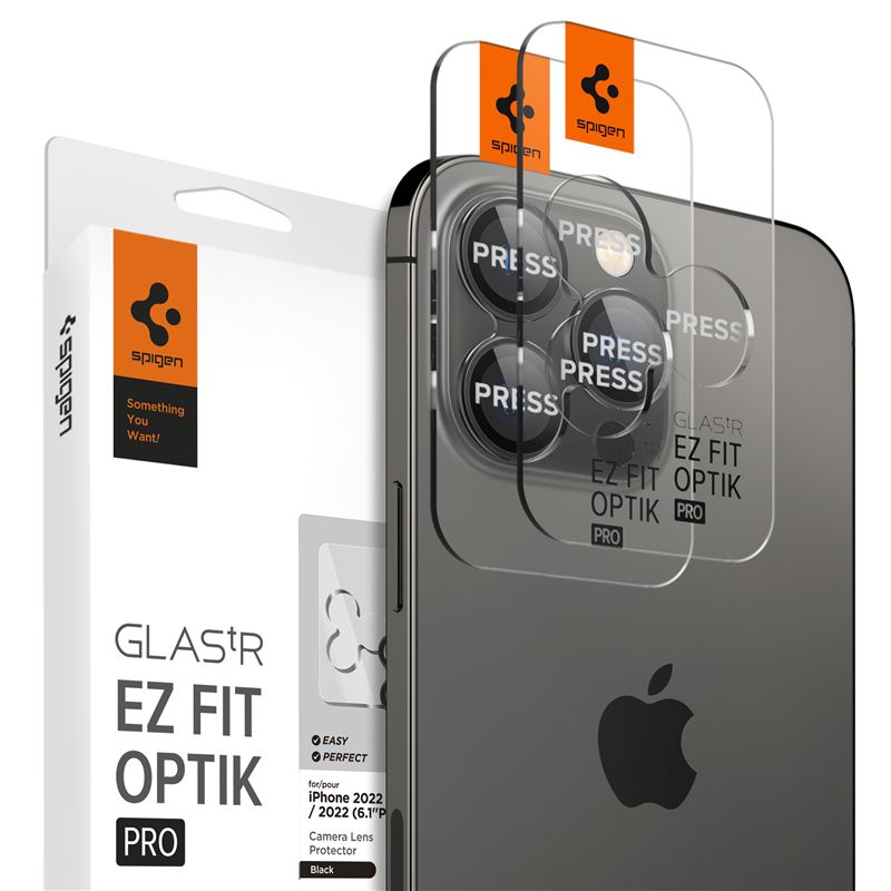 Spigen Glass tR EZ Fit Optik Pro 2 Pack, black - iPhone 17/16/15/14 Pro / 17/16/15/14 Pro Max