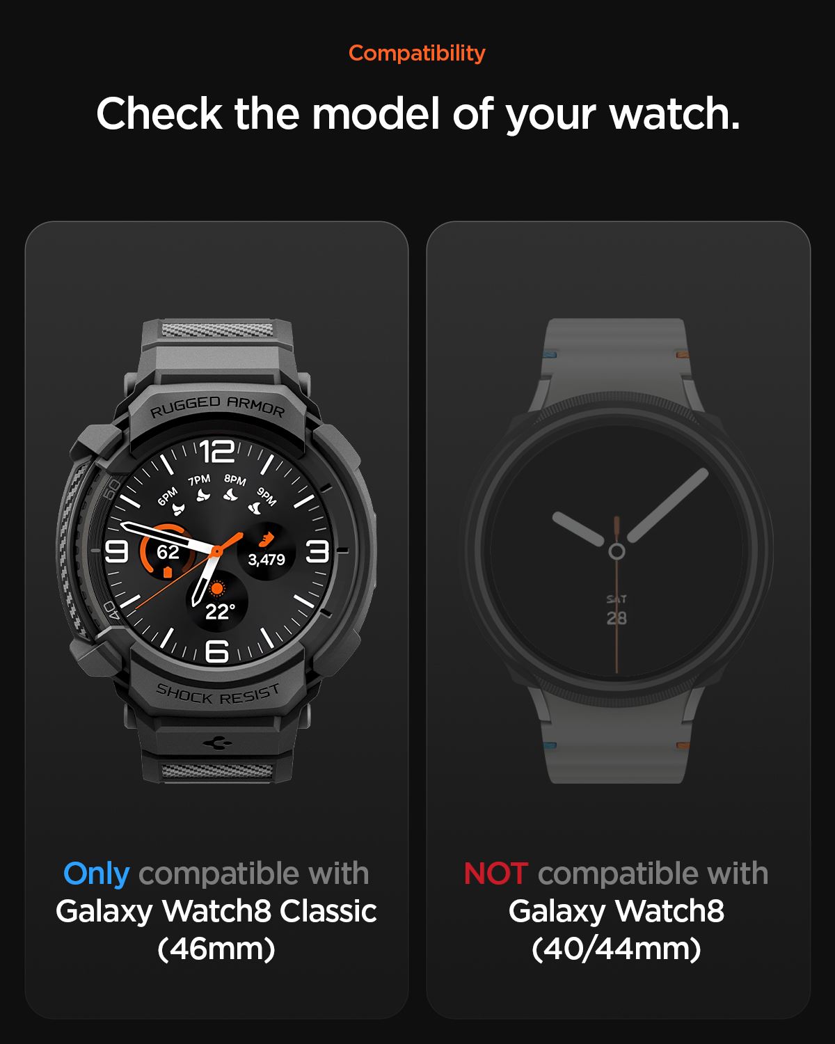 Spigen Rugged Armor Pro, matte black - Samsung Galaxy Watch 8 Classic (46mm) (10)
