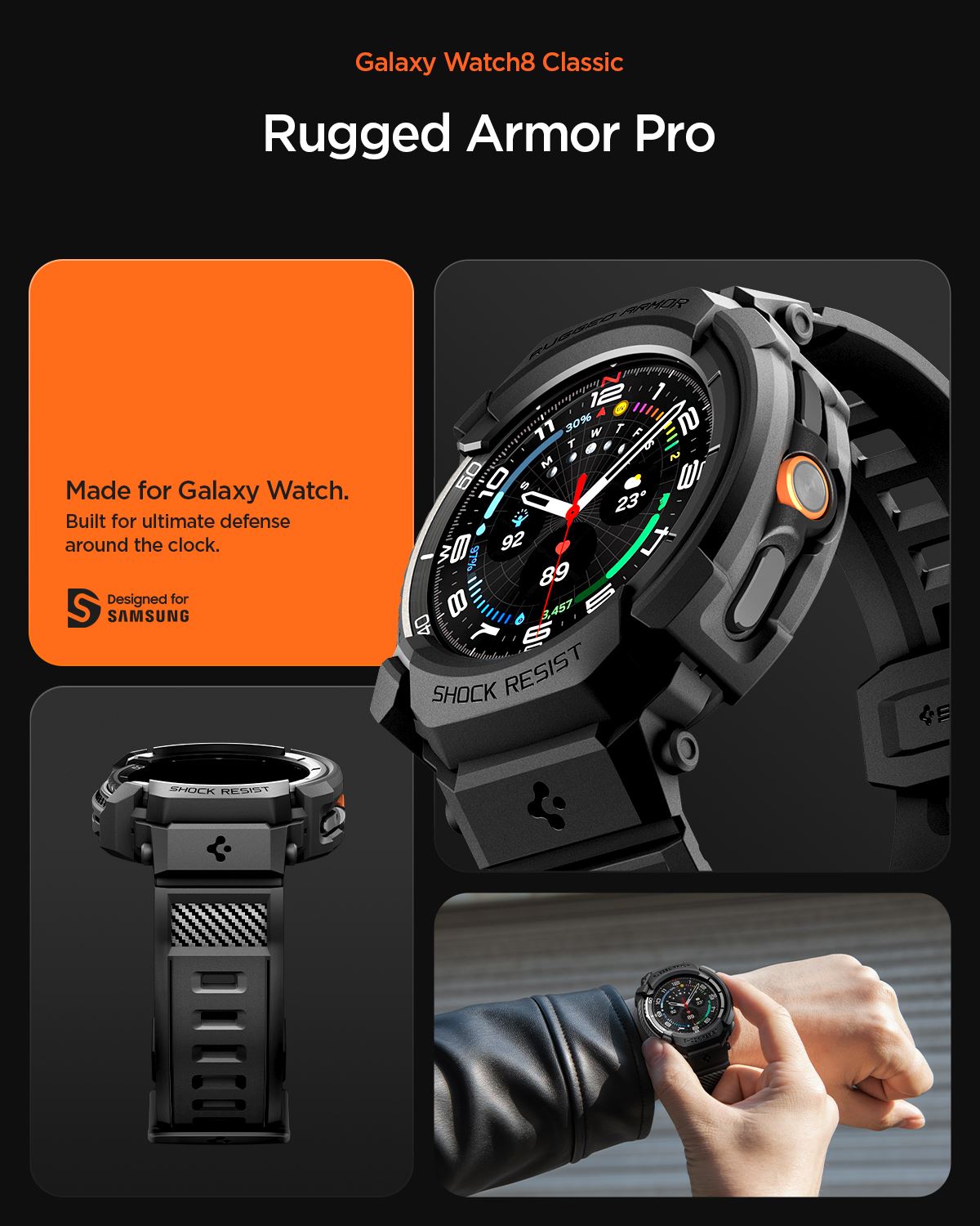 Spigen Rugged Armor Pro, matte black - Samsung Galaxy Watch 8 Classic (46mm) (11)