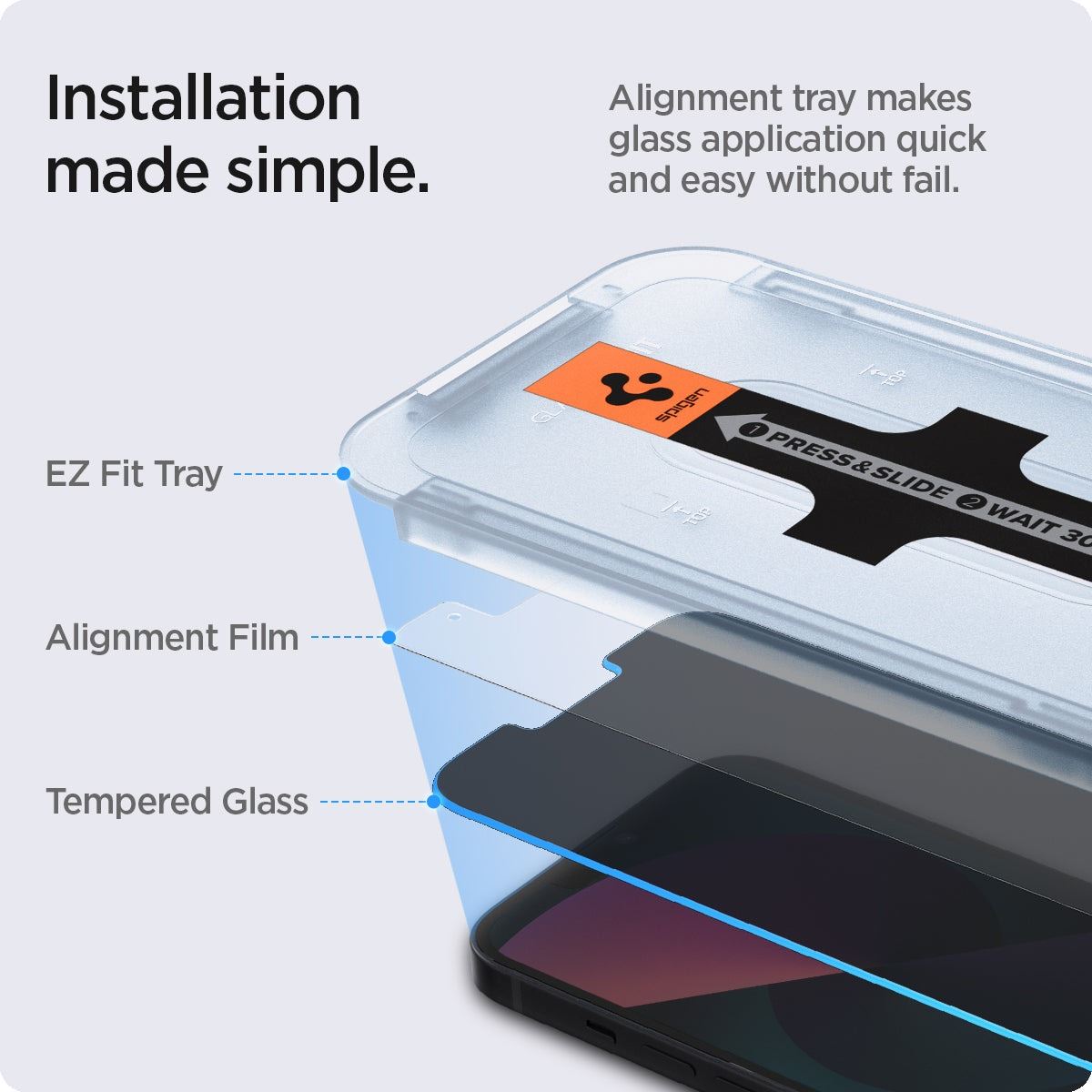 Spigen Glass tR EZ Fit Transparency Sensor Open Privacy 2 Pack - iPhone 16e/14/13/13 Pro (2)