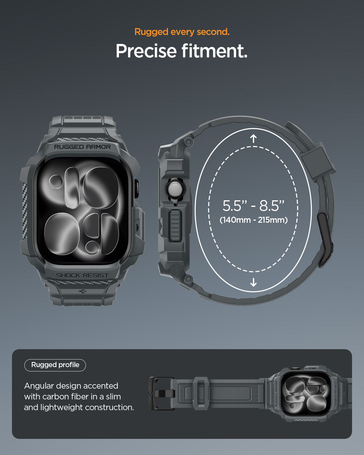 Spigen Rugged Armor Pro 2, dark gray - Apple Watch 11 46mm (14)