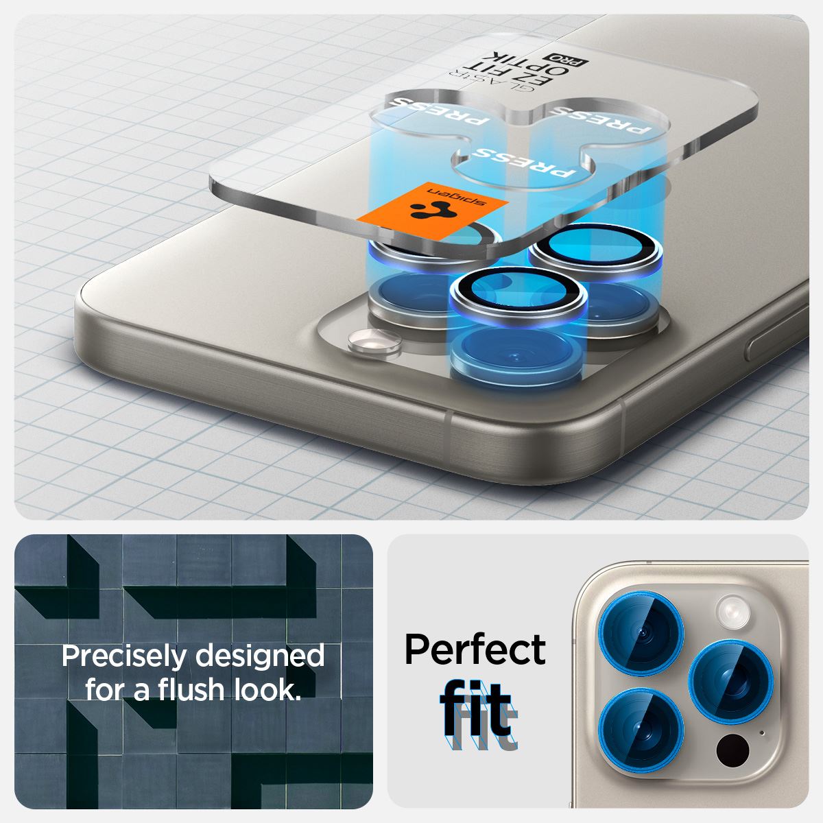 Spigen Glass tR EZ Fit Optik Pro 2 Pack, nature tita - iPhone 17/16/15 Pro / 17/16/15 Pro Max (8)
