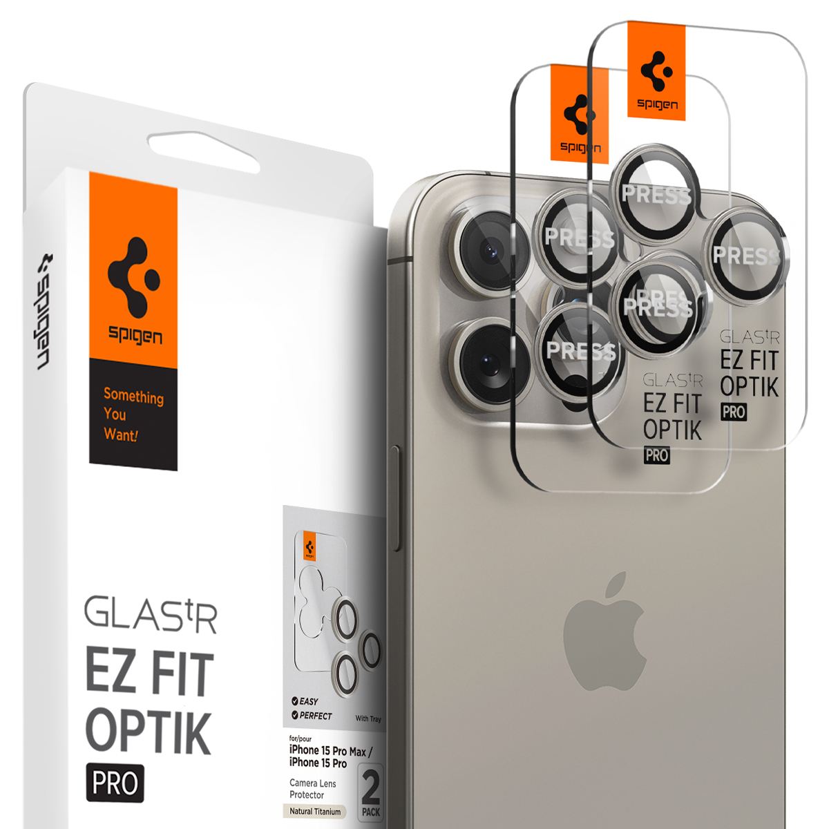 Spigen Glass tR EZ Fit Optik Pro 2 Pack, nature tita - iPhone 17/16/15 Pro / 17/16/15 Pro Max