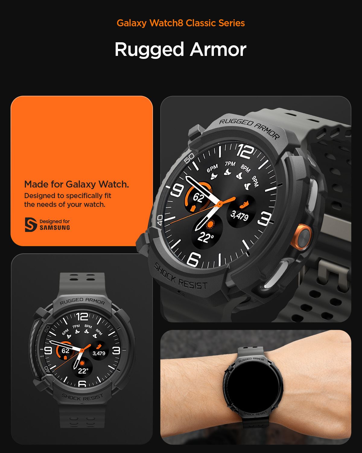 Spigen Rugged Armor, matte black - Samsung Galaxy Watch 8 Classic (46mm) (12)