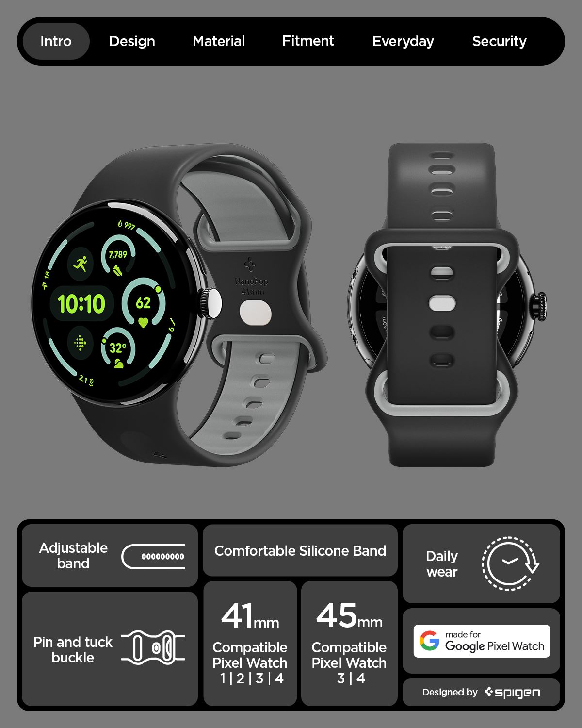 Spigen Nano Pop Band, black sesame - Google Pixel Watch 4/3/2/1 41mm (11)