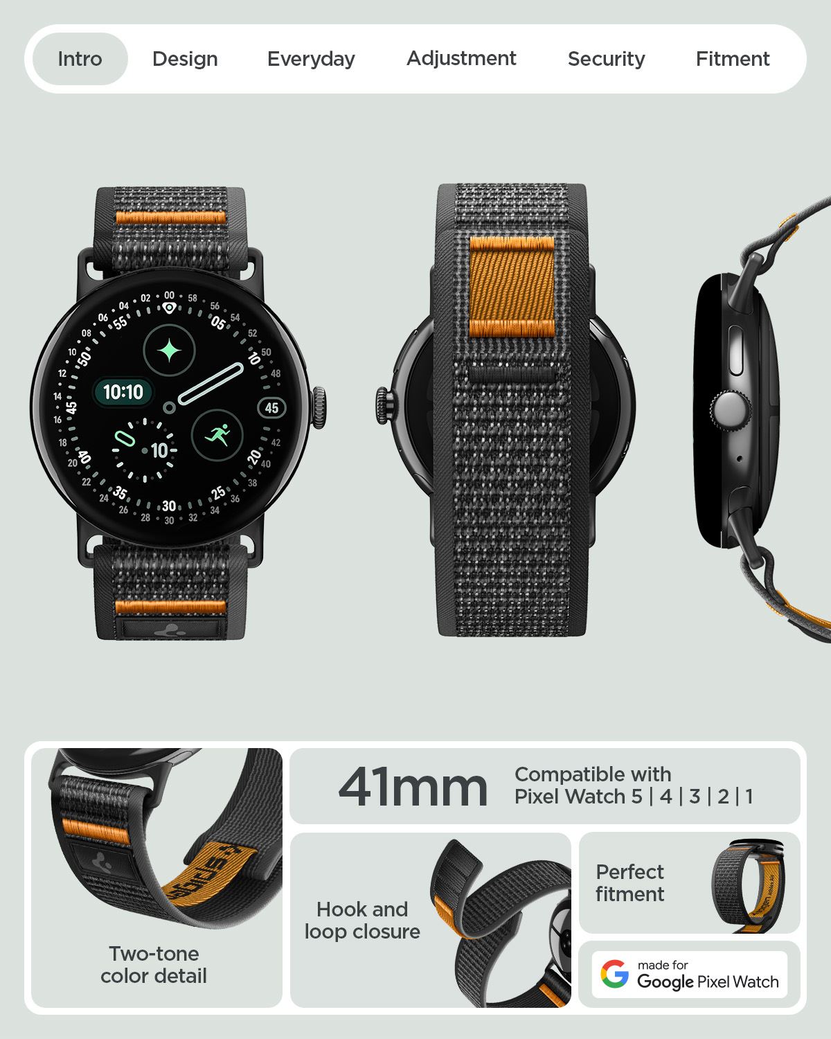 Spigen Athlex Air, active black orange - Google Pixel Watch 5/4/3 41mm/2/1 (10)