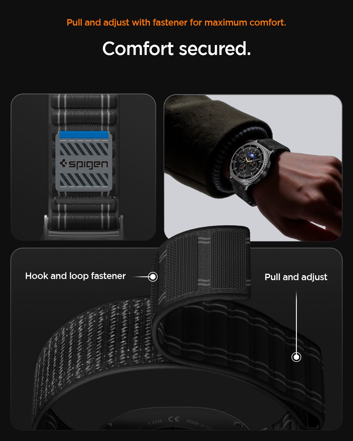 Spigen Fabric Band (hook-and-loop), black - Samsung Galaxy Watch 8 46mm/44mm/40mm (17)